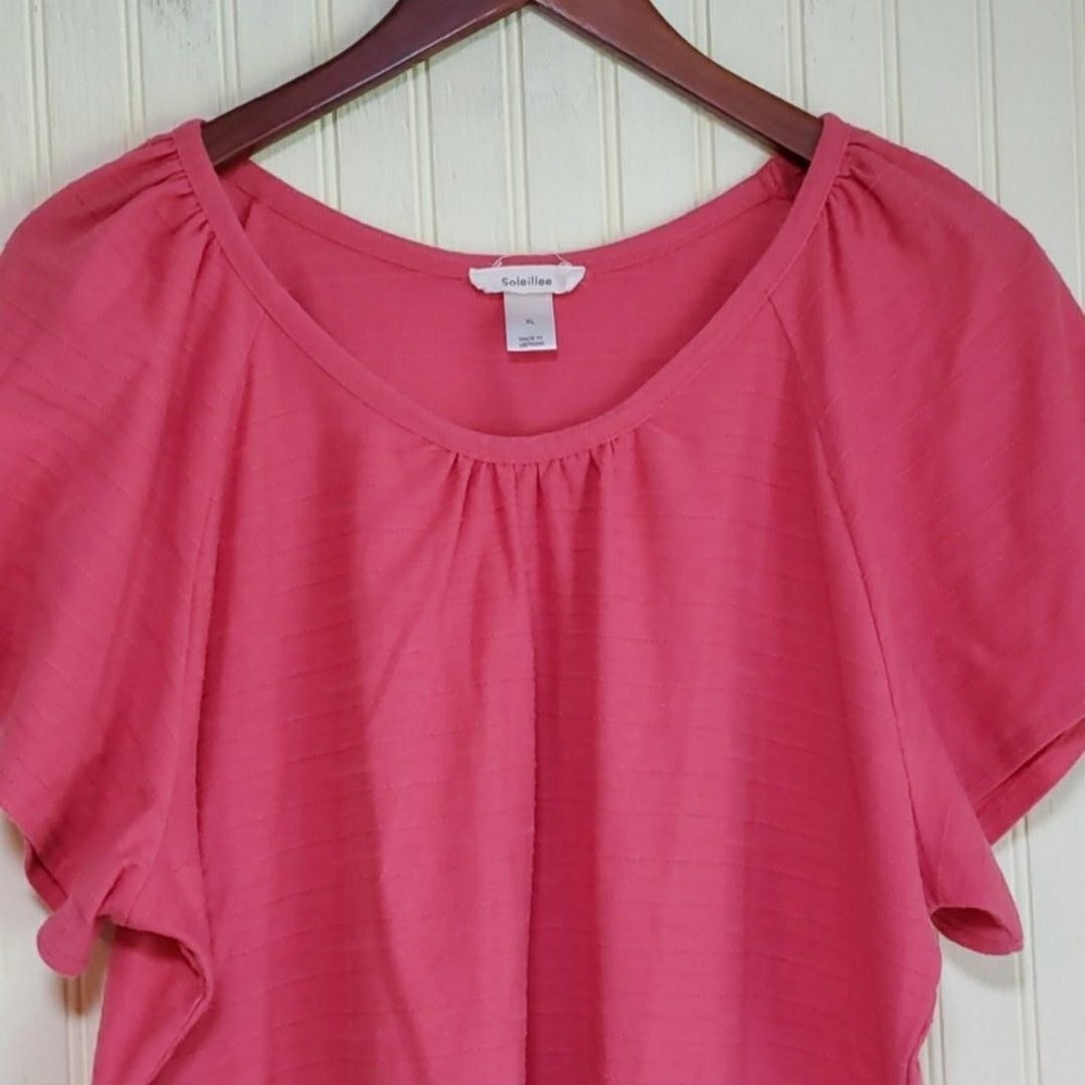 Soleillee Shirt Womens XL Pink Scoop Neck Short Sleeve Textured Jersey Top